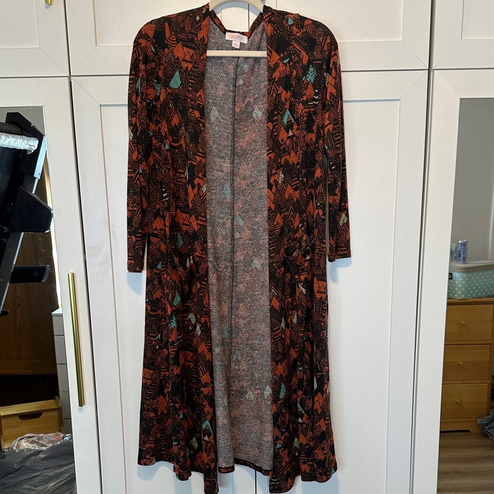 LuLaRoe Long Sleeve Dress - Black and Orange Geometric